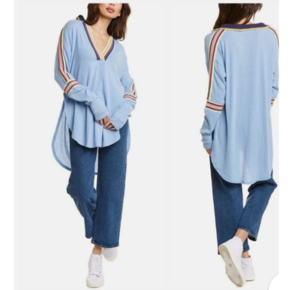 Free People We The Free Feeling Magical Tunic Top S NWT Blue Crochet Collar Boho - Picture 7 of 14